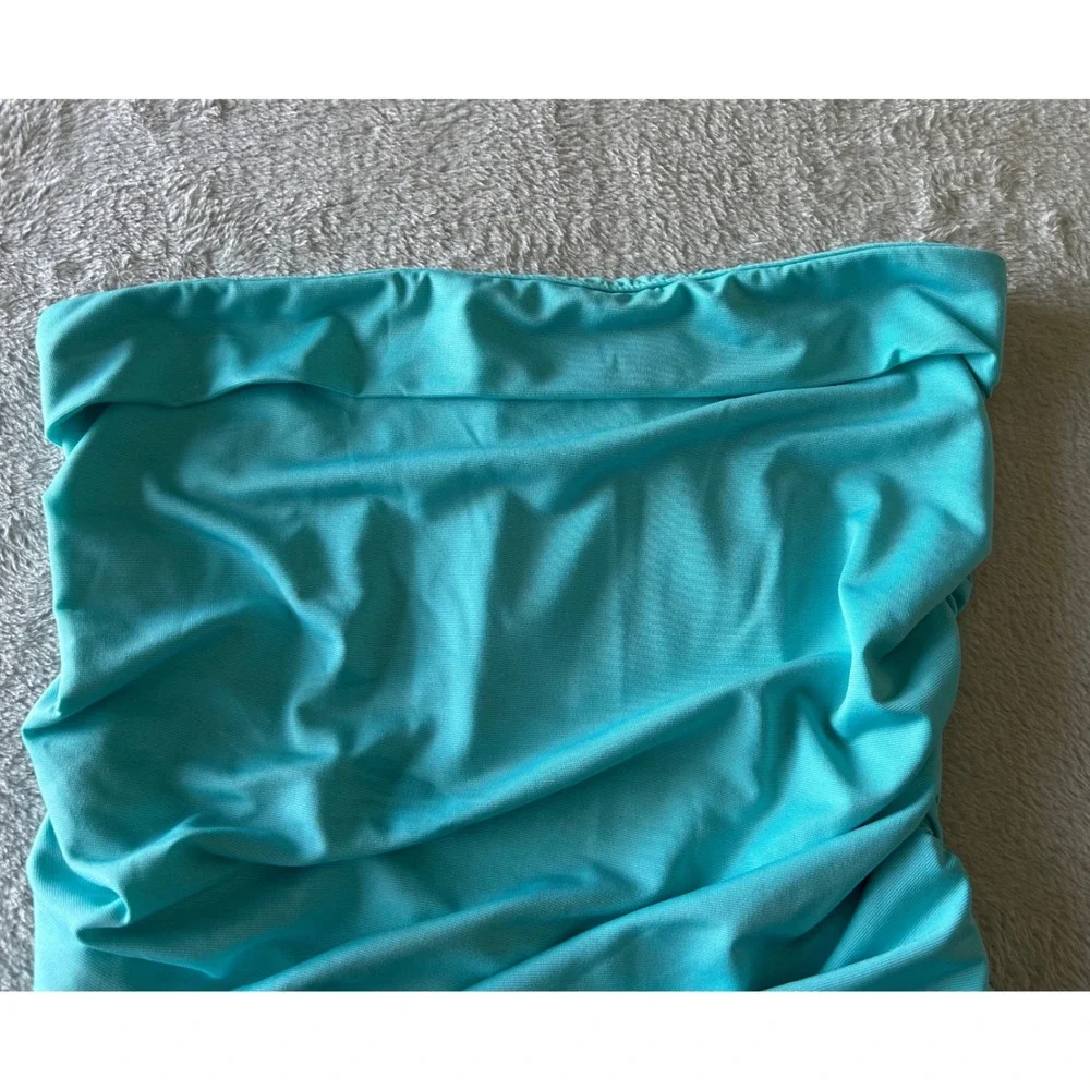 Jolie & Joy Womens XL Turquoise Teal Ruched Strapless Tube Top Summer - Picture 3 of 7